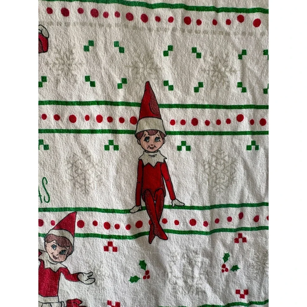 Kids Twin Flat Sheet Elf Christmas Design Red Green Snowflakes‎ Merry Christmas
